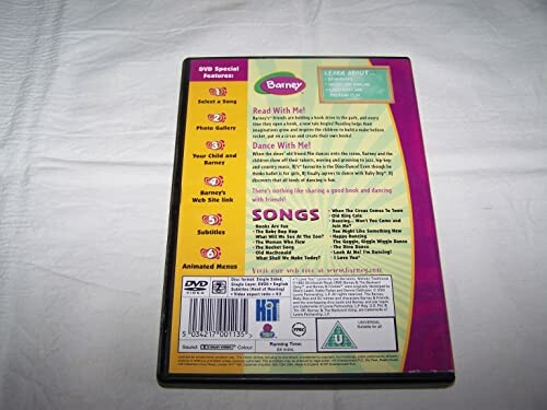 Back cover of a Barney DVD with special features and song list.