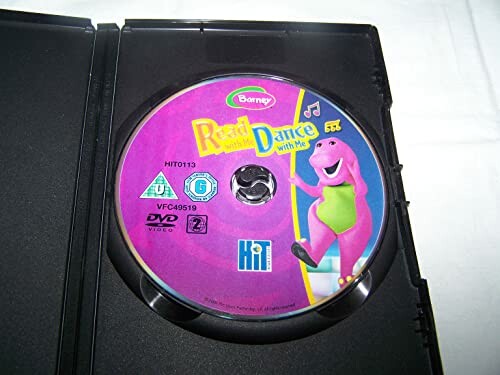 Barney DVD titled 'Read with Me Dance with Me' in case.