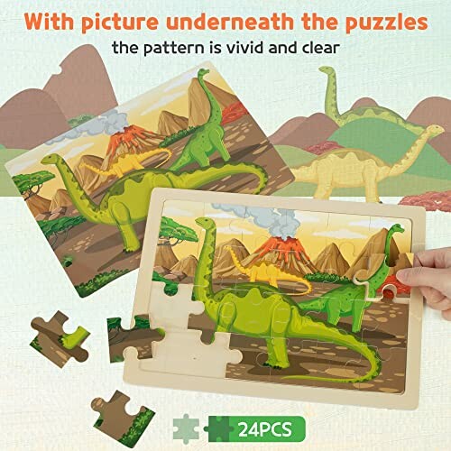 Colorful dinosaur puzzle with 24 pieces for children.