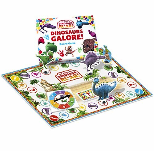 Dinosaurs Galore board game with colorful dinosaur pieces.